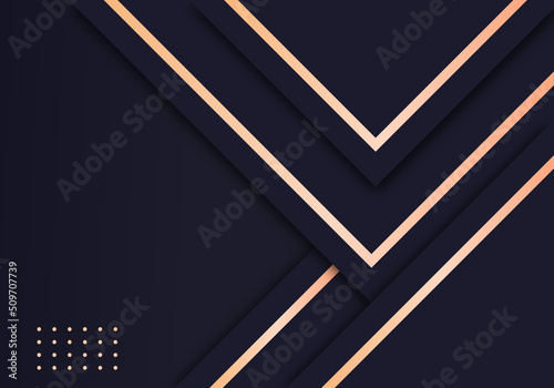 Abstract Shiny Gold Lines Diagonal Geometric Overlap Luxurious Dark Navy Purple Background with Copy Space for Text