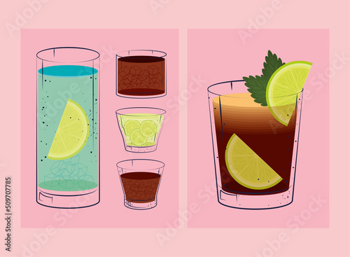 set of cocktails beverage