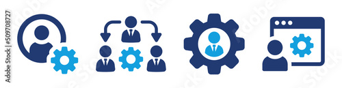 Administrator icon vector set. Admin person with gear symbol for network maintenance.
