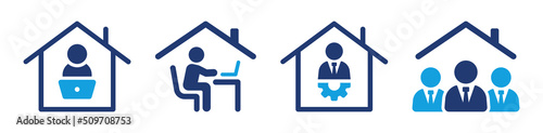 Work at home vector icon set. Remote job for employee or freelance in a house office symbol.