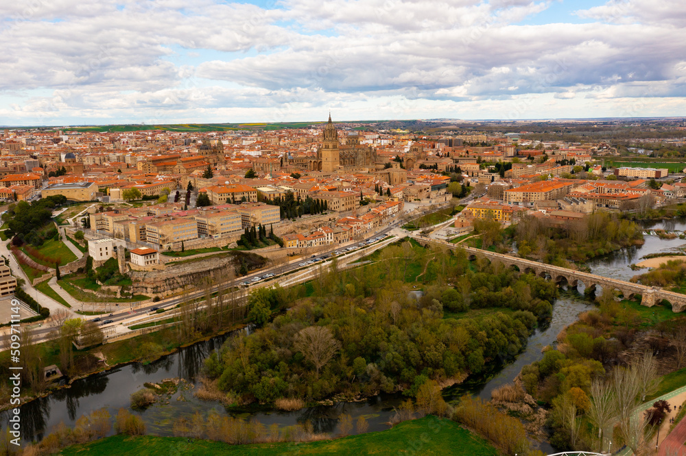 Aerial view of Salamanca with the New Cathedral in the first plan, Spain