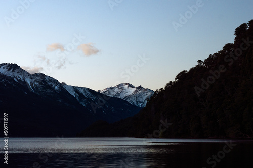 Obraz na płótnie Mountain hills of the snowy Andes mountain range. Los Alerces National Park w salonie