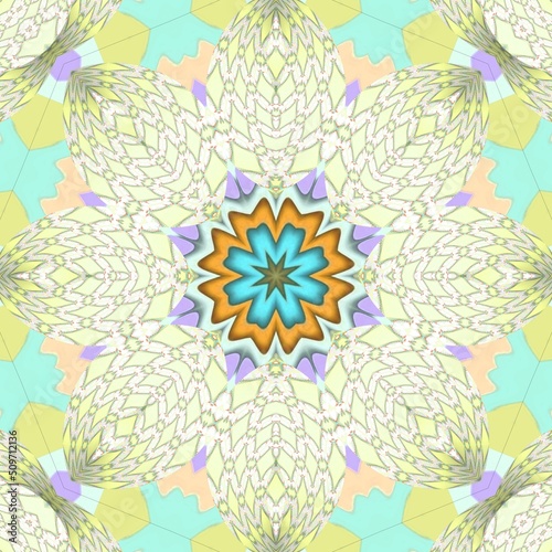 Layer texture of butterfly color pattern kaleidoscope geometric design, seamless and spiral with blooming flower, rainbow, vintage and modern concept