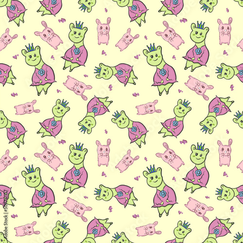 rabbit and snail funny cute cartoon seamless pattern