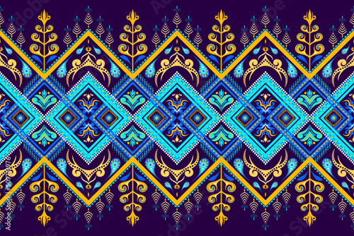 Ethnic oriental ikat pattern traditional Design for background,carpet,wallpaper,clothing,wrapping,batic,fabric,vector. Decorative strip for textiles.