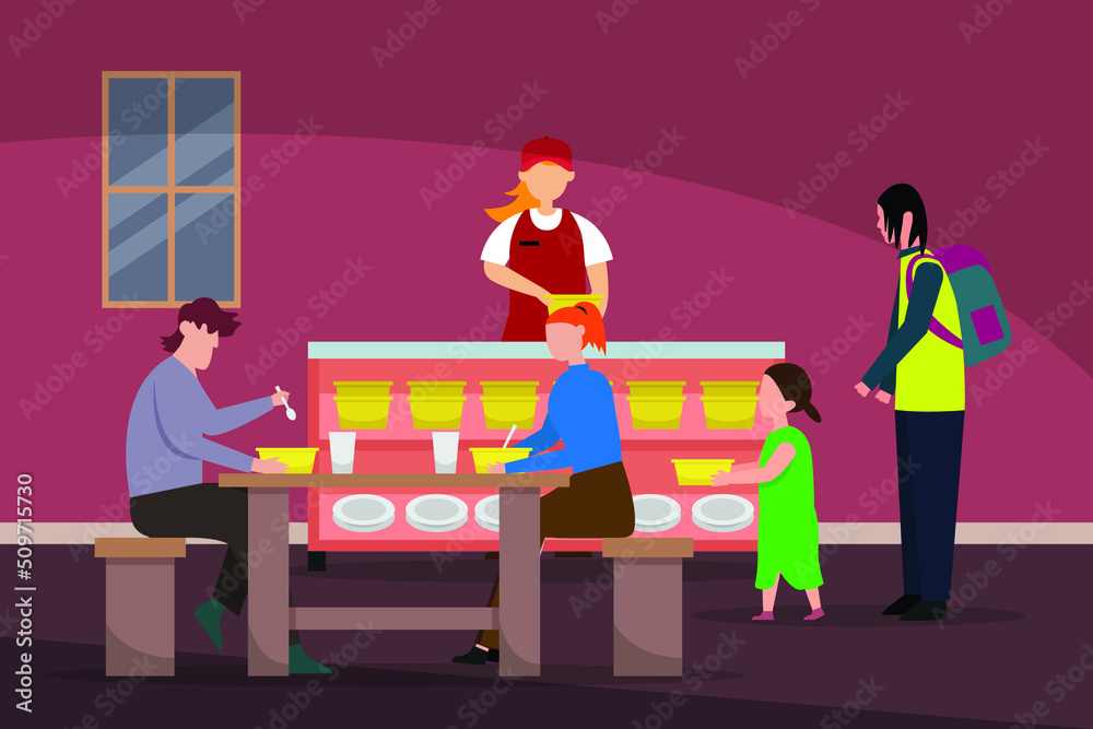 Homeless food shelter 2d flat vector illustration concept for banner, website, illustration, landing page, flyer, etc.