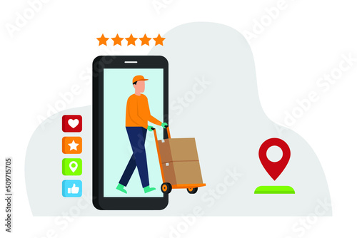 Male delivery service monitored on a smart phone 2d flat vector illustration concept for banner, website, illustration, landing page, flyer, etc.