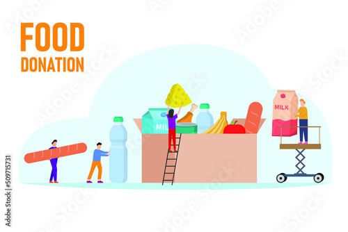 Food Donationm volunteering and Charity 2d flat vector illustration concept for banner, website, illustration, landing page, flyer, etc.