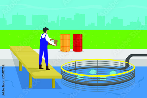 Fish farm Trout and Salmon 2d flat vector illustration concept for banner, website, illustration, landing page, flyer, etc.