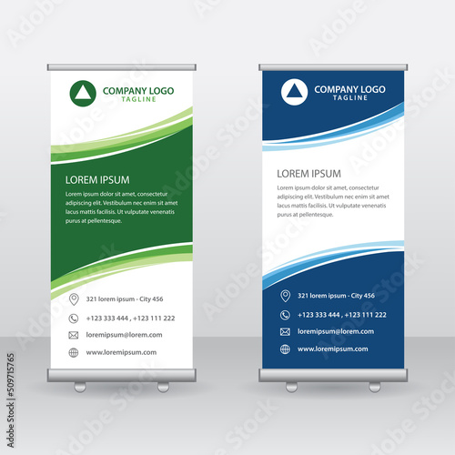 Roll Up Banner Background Vector Template with Abstract Geometric Design