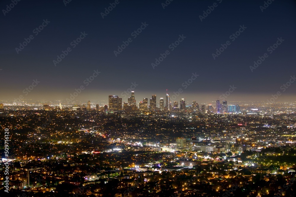 Night view of Los Angeles, Griffith Observatory and downtown