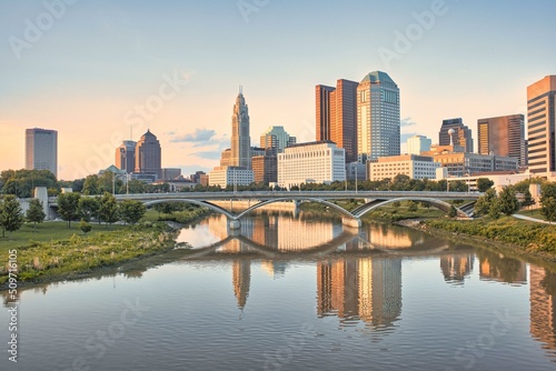 Evening view of downtown Columbus  Ohio