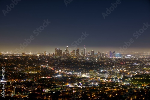 Night view of Los Angeles, Griffith Observatory and downtown