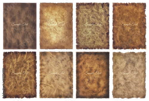 Vector collection set old parchment paper sheet vintage aged or texture isolated on white background