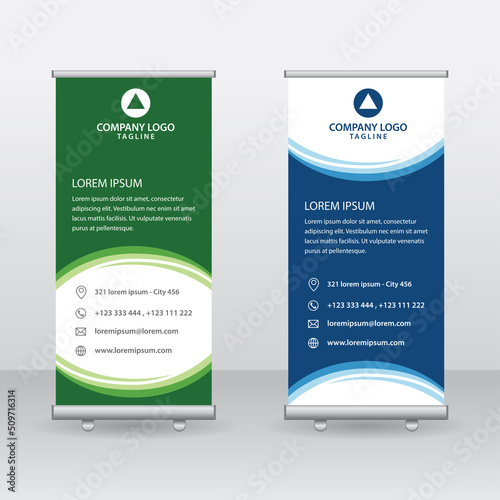Roll Up Banner Background Vector Template with Abstract Geometric Design