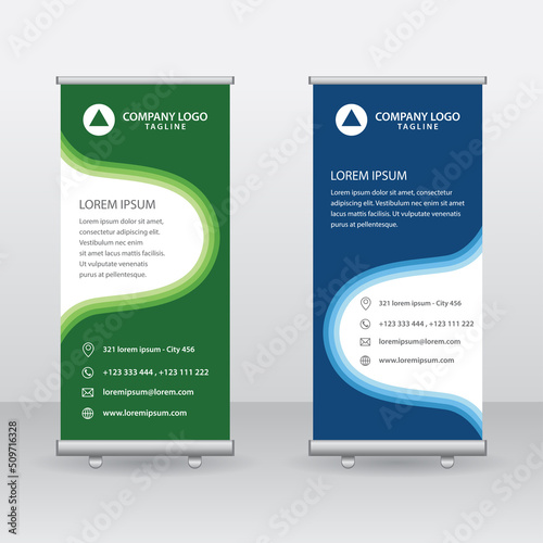 Roll Up Banner Background Vector Template with Abstract Geometric Design