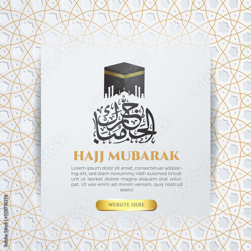 Hajj Mubarak islamic calligraphy greeting card. Social media flyer template
