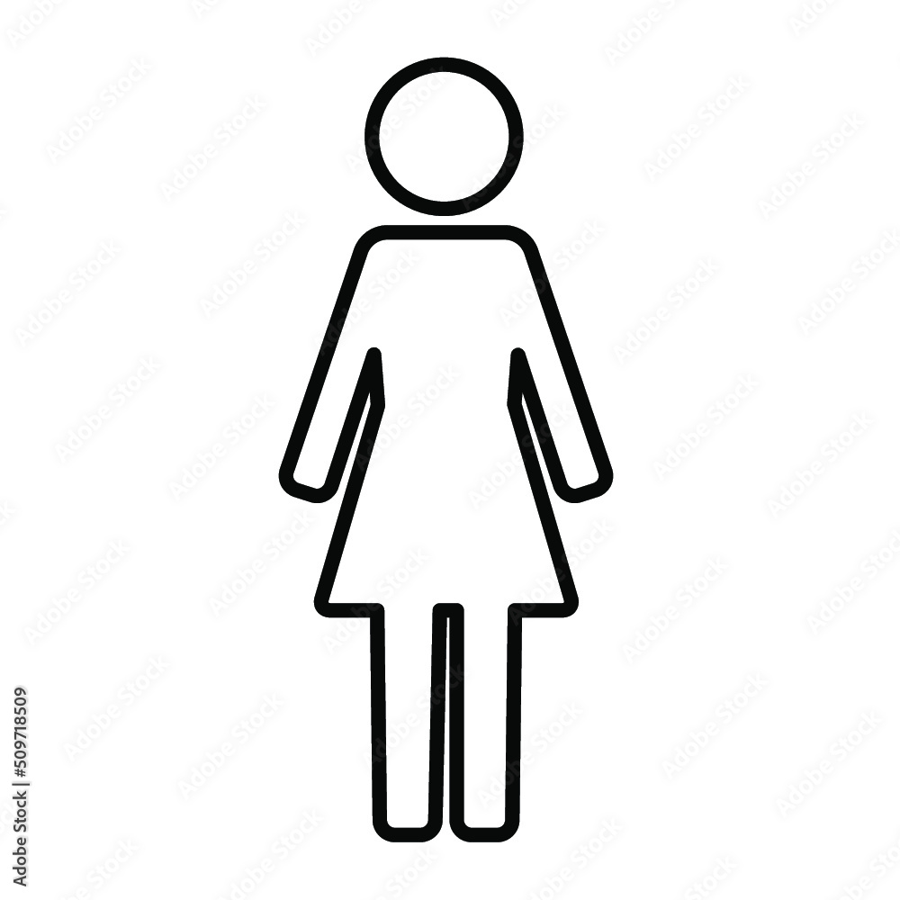 立っている女性の全身のシンプルな線画アイコン/白背景 立っている女性の全身のシンプルな線画アイコン/白背景