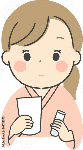 バリウムと発泡剤を持つ女性