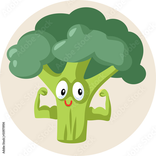 Strong Broccoli Mascot Vector Cartoon Illustration. Super veggie concept character for a healthy lifestyle 