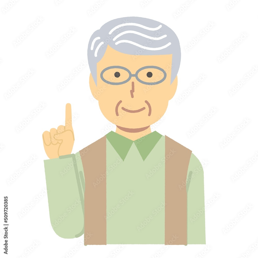 指差しするシニア男性イラスト素材 指差しするシニア男性イラスト素材