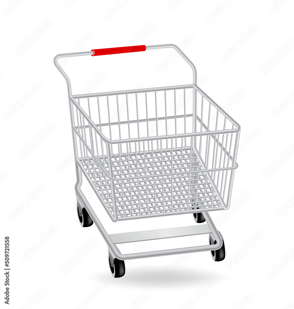 empty shopping cart on a white background for designing various shopping promotions,vector 3d isolated for advertising design