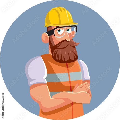 Construction Worker Wearing Hard Hat and Protective Glasses Vector Cartoon. Civil engineer wearing safety gear to visit and inspect working site
