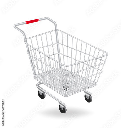 empty shopping cart side view on a white background for designing various shopping promotions,vector 3d isolated