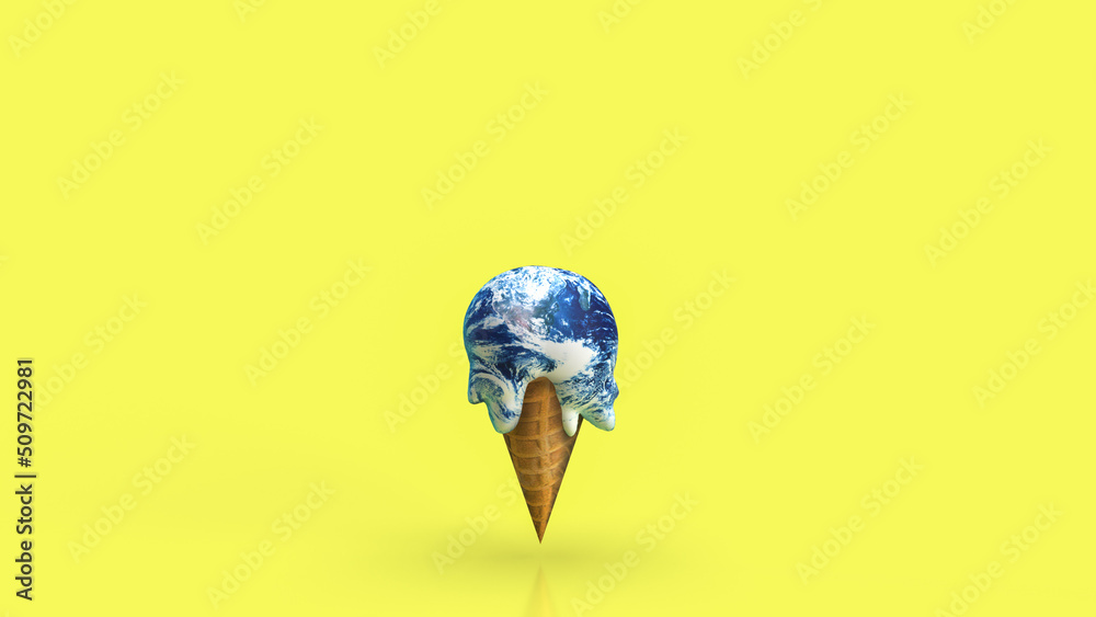 The earth ice cream melting for climate change or global warming ...