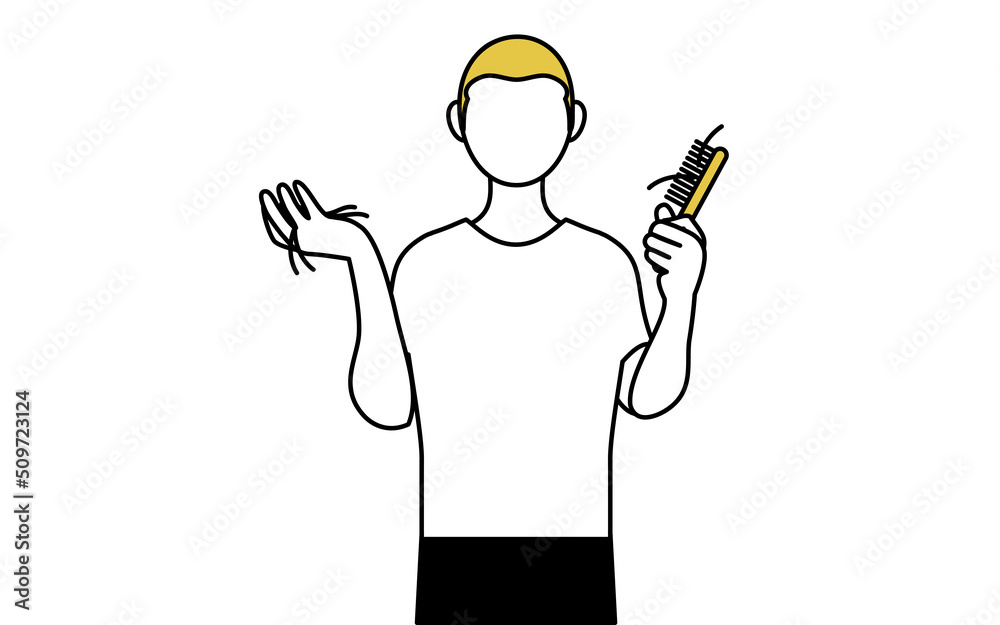 AGA　男性型脱毛症の男性、ブラシに絡まる抜け毛にショックを受ける