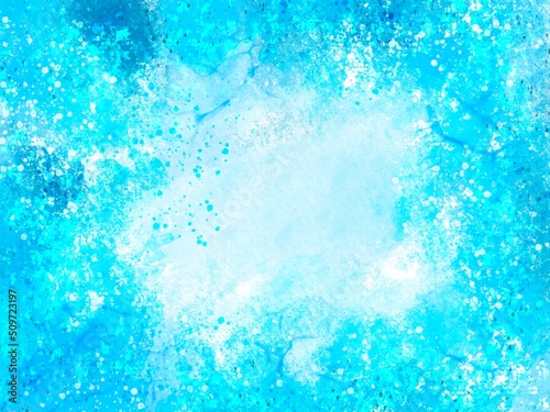 Abstract blue background with spots and scuffs. Blue shapeless frame.