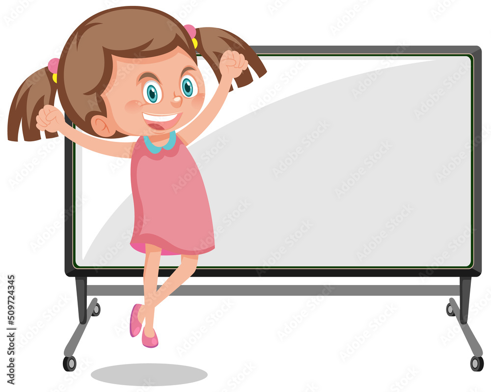 Cute girl holding blank board in cartoon style Cute girl holding blank board in cartoon style