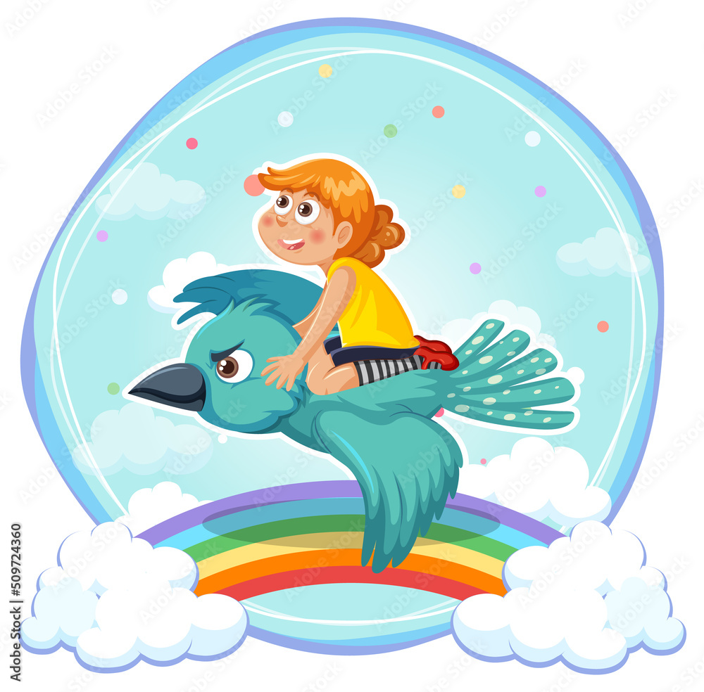A girl riding on bird cartoon A girl riding on bird cartoon