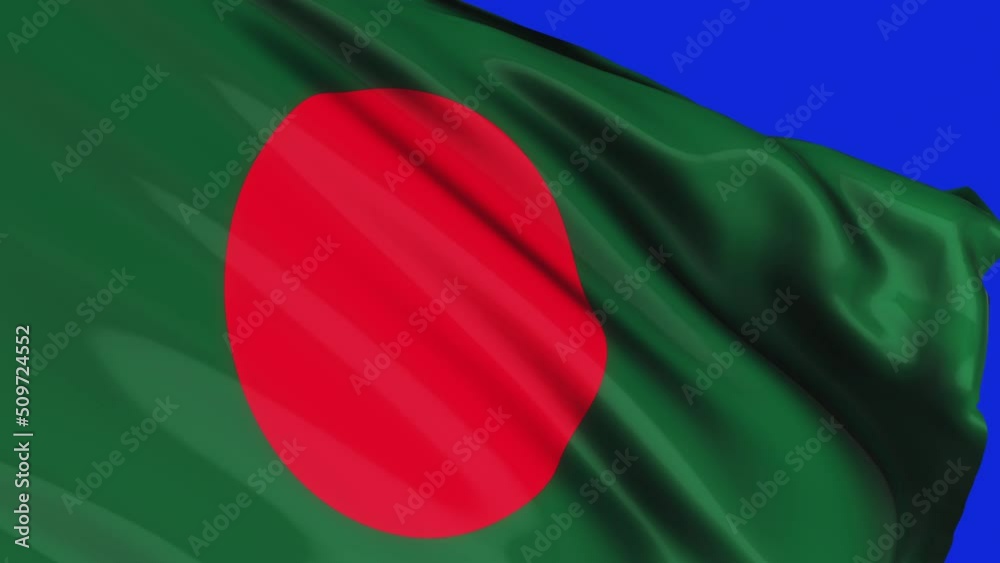 Loop of Bangladesh flag waving in wind texture on blue screen ...