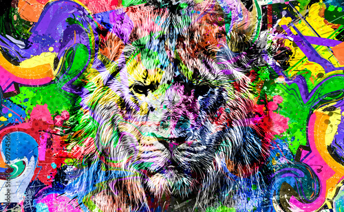 lion head with creative col...