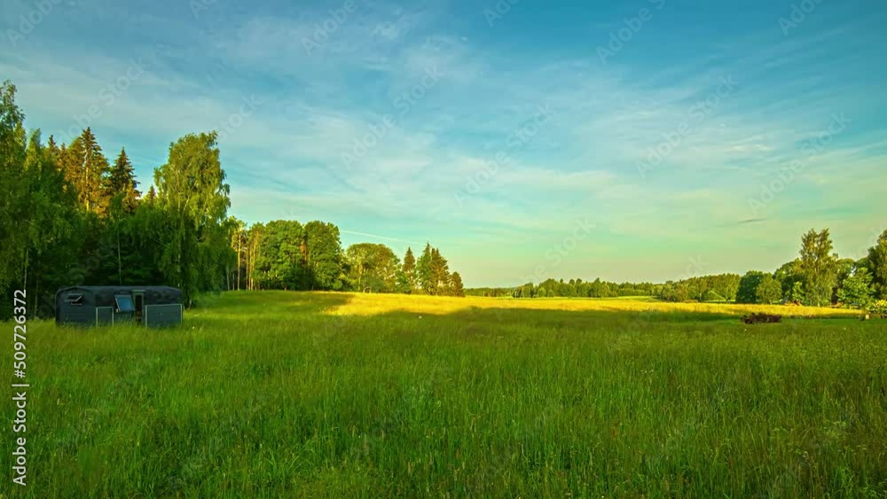 Vibrant day to night 24h time-lapse. Time passes in nature. Sunrise clouds.