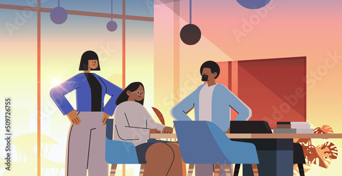 mix race businesspeople team working together in office teamwork concept