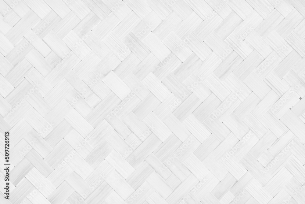 White old bamboo weaving pattern, woven rattan mat texture for background and design art work.