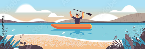 woman rowing small boat girl paddling canoe kayaking canoeing paddling active vacation summer activity concept