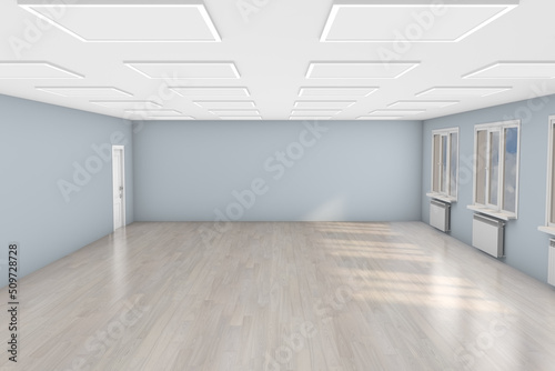 Empty room with window and heating radiator. 3D illustration