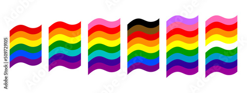 Different rainbow flags set vector illustration.