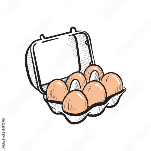 Egg box. Healthy food. Vector drawing. Image on white background