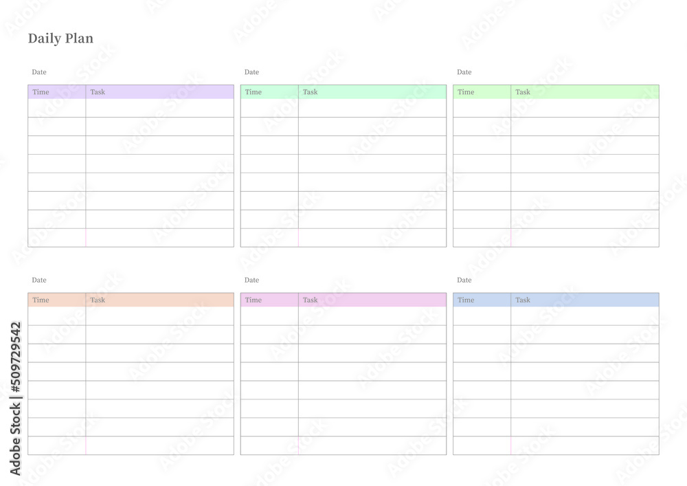 Note, scheduler, diary, calendar planner document template illustration. Daily plan form. Note, scheduler, diary, calendar planner document template illustration. Daily plan form.