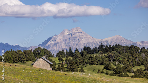 Mountain landscape on the Vercors plateau with the Essayer hut