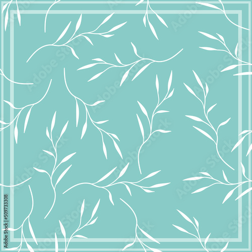 Print for kerchief, bandana, scarf, handkerchief, shawl, neck scarf. Squared pattern with ornament for fabric, textile, silk products. Paisley vector with abstract leaves. Floral folk tracery