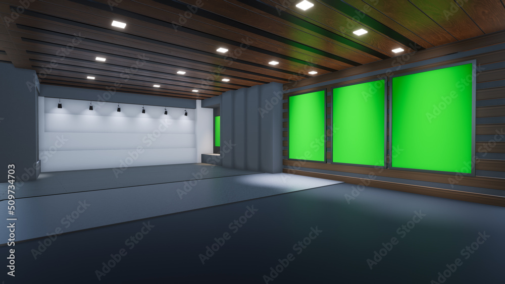News Studio, Backdrop For TV Shows .TV On Wall.3D Virtual News Studio Background, 3d illustration News Studio, Backdrop For TV Shows .TV On Wall.3D Virtual News Studio Background, 3d illustration