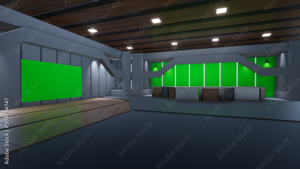 Obraz premium News Studio, Backdrop For TV Shows .TV On Wall.3D Virtual News Studio Background, 3d illustration