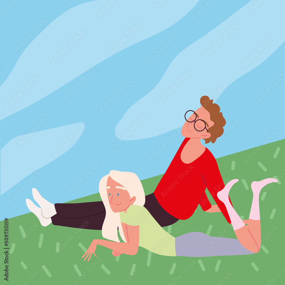 relaxed couple on grass