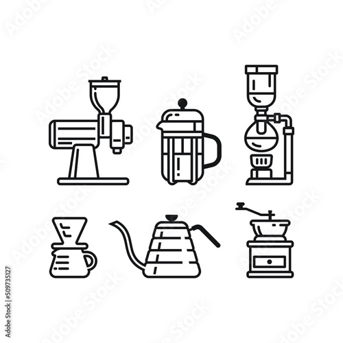 Coffee brewing appliances from coffee grinders, kettle, plunger or French press, syphon and v60 drip.  