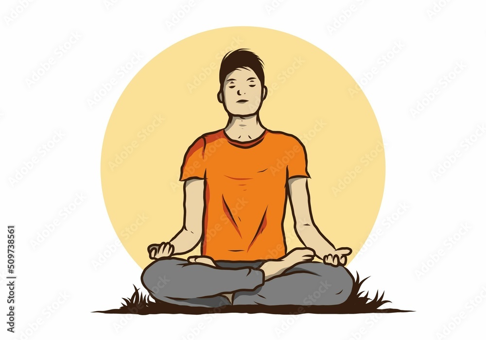 illustration of a someone doing yoga and meditating outdoors in a forest in nature among pine trees illustration of a someone doing yoga and meditating outdoors in a forest in nature among pine trees